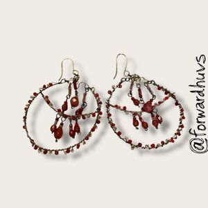 Bundle Sale 3 for $15 | Silver-tone Earrings with Red Dangling Beads